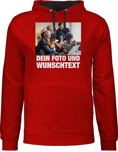Pullover Herren Frauen Hoodie Kontrast zweifarbig - Geschenk mit Bild I eigenem Foto I Name I eigener Text I Wunschtext - XXL - Rot/Schwarz - Bedrucken selbst drucken own Photo Pulli von Geschenk mit Namen personalisiert by Shirtracer
