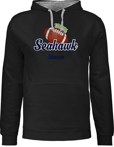 Pullover Herren Frauen Hoodie Kontrast zweifarbig - Geschenke - American Football Geschenk 100% Seahawk mit Name personalisiert Superbowl - 3XL - Schwarz/Grau meliert - Hoody von Geschenk mit Namen personalisiert by Shirtracer