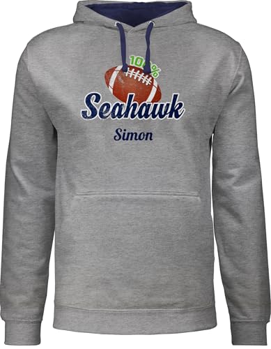 Pullover Herren Frauen Hoodie Kontrast zweifarbig - Geschenke - American Football Geschenk 100% Seahawk mit Name personalisiert Superbowl - XXL - Grau meliert/Navy Blau - Hoody von Geschenk mit Namen personalisiert by Shirtracer