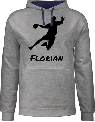 Pullover Herren Frauen Hoodie Kontrast zweifarbig - Geschenke Handball Zubehör - Handballer Silhouette mit Name - XS - Grau meliert/Navy Blau - von personalisiertes Pulli wm Pullover Herren Frauen Hoodie Kontrast zweifarbig - Geschenke Handball Zubehör - Handballer Silhouette mit Name - XS - Grau meliert/Navy Blau - von personalisiertes Pulli wm von Geschenk mit Namen personalisiert by Shirtracer