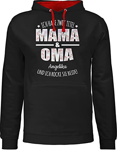 Pullover Herren Frauen Hoodie Kontrast zweifarbig - Ich Habe Zwei Titel Oma und Mama | Oma Muttertagsgeschenke Großmutter Geschenk Geburtstag Omi Geschenk Muttertag - L - Schwarz/Rot - Grandma mom von Geschenk mit Namen personalisiert by Shirtracer