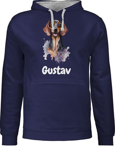 Pullover Herren Frauen Hoodie Kontrast zweifarbig - Hunde - Dackel - Hundebesitzern Geschenk - XS - Navy Blau/Grau meliert - Hundebesitzer Dachshund Pulli Hund dackelmotiv Damen Hunden Aufdruck von Geschenk mit Namen personalisiert by Shirtracer