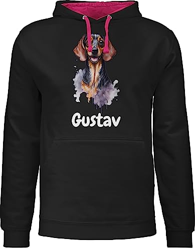 Pullover Herren Frauen Hoodie Kontrast zweifarbig - Hunde - Dackel - Hundebesitzern Geschenk - XXL - Schwarz/Fuchsia - Hundebesitzer Dachshund Pulli Hund dackelmotiv Damen Hunden Aufdruck hundemotiv von Geschenk mit Namen personalisiert by Shirtracer