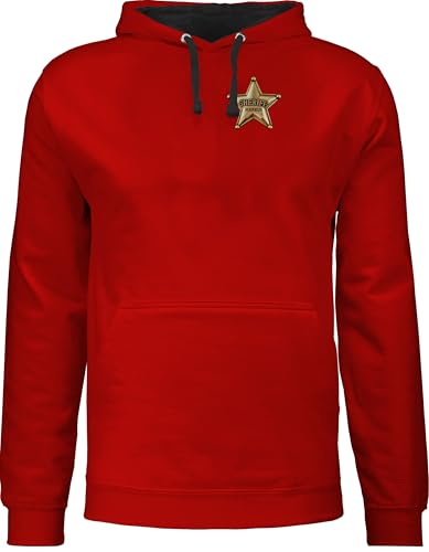 Pullover Herren Frauen Hoodie Kontrast zweifarbig - Karneval Fasching - Sheriff Stern mit Name personalisiert Brust I Sheriff Kostüm Cowboy Stern I Sheriffstern Wilder Westen Kostüm Cowgirl I von Geschenk mit Namen personalisiert by Shirtracer