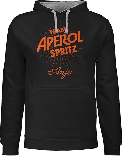 Pullover Herren Frauen Hoodie Kontrast zweifarbig - Karneval Kostüm Damen Fasching - Team Aperol Spritz mit Name - Mädelsabend JGA Mallorca Mädelsausflug - 3XL - Schwarz/Grau meliert von Geschenk mit Namen personalisiert by Shirtracer