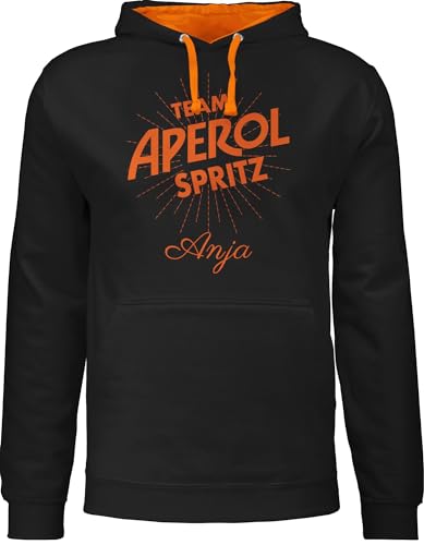 Pullover Herren Frauen Hoodie Kontrast zweifarbig - Karneval Kostüm Damen Fasching - Team Aperol Spritz mit Name I Mädelsabend JGA Mallorca Mädelsausflug - M - Schwarz/Orange - Karnevals von Geschenk mit Namen personalisiert by Shirtracer