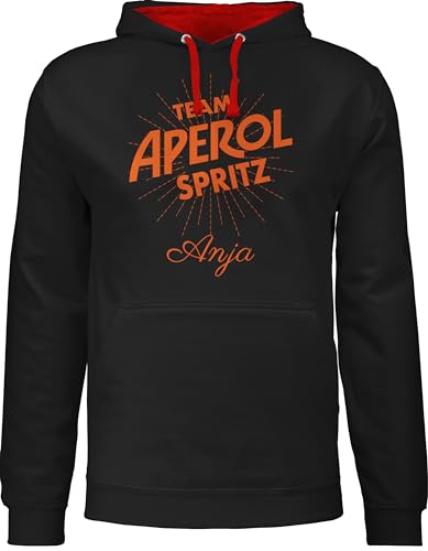 Pullover Herren Frauen Hoodie Kontrast zweifarbig - Karneval Kostüm Damen Fasching - Team Aperol Spritz mit Name I Mädelsabend JGA Mallorca Mädelsausflug - XS - Schwarz/Rot - Karnevals von Geschenk mit Namen personalisiert by Shirtracer