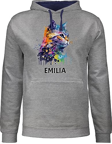 Pullover Herren Frauen Hoodie Kontrast zweifarbig - Katze Cat Citten Katzen Cats Katzenlieberhaber - S - Grau meliert/Navy Blau - geschenke für eine katzenliebhaberin namens druck und katzenmotiv von Geschenk mit Namen personalisiert by Shirtracer