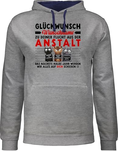 Pullover Herren Frauen Hoodie Kontrast zweifarbig - lustig - Glückwunsch zu deiner Flucht aus der Anstalt Abschiedsgeschenk Kollegen | Abschiedsgeschenke für Kollege Geschenk zur Verabschiedung von Geschenk mit Namen personalisiert by Shirtracer