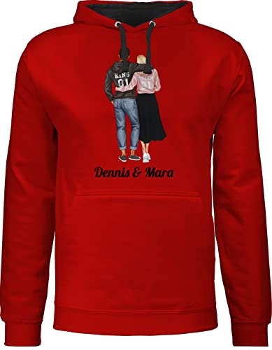 Pullover Herren Frauen Hoodie Kontrast zweifarbig - Liebe - King und Queen Partner Geschenk Valentinstag Weihnachts-Geschenke Idee Couple Pärchen - S - Rot/Schwarz - Geschenke für valentins Tag von Geschenk mit Namen personalisiert by Shirtracer