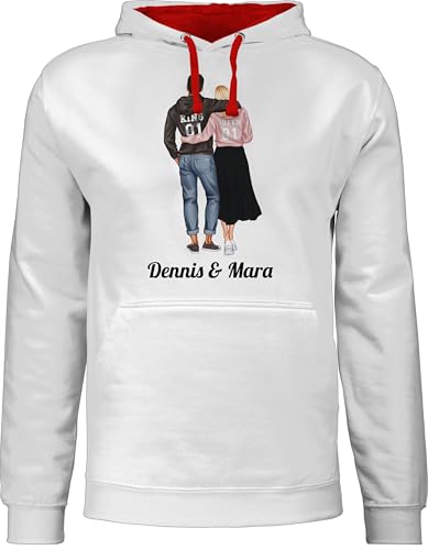 Pullover Herren Frauen Hoodie Kontrast zweifarbig - Liebe - King und Queen Partner Geschenk Valentinstag Weihnachts-Geschenke Idee Couple Pärchen - XL - Grau meliert/Rot - Paar-Pullover von Geschenk mit Namen personalisiert by Shirtracer