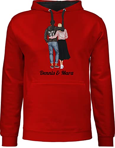 Pullover Herren Frauen Hoodie Kontrast zweifarbig - Liebe - King und Queen Partner Geschenk Valentinstag Weihnachts-Geschenke Idee Couple Pärchen - XXL - Rot/Schwarz - Paar-Pullover von Geschenk mit Namen personalisiert by Shirtracer