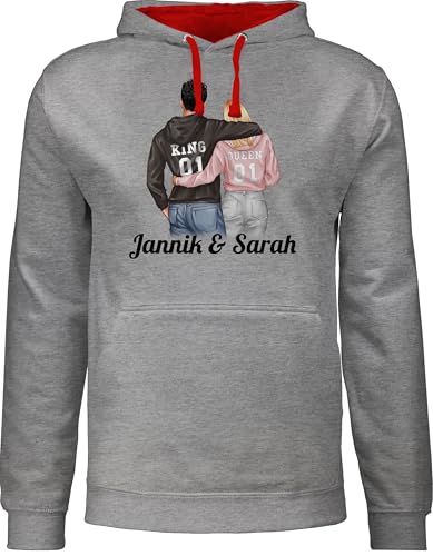 Pullover Herren Frauen Hoodie Kontrast zweifarbig - Liebe - Partner Geschenke Paar King Queen Couple I Pärchen Weihnachts-Geschenke Valentinstag - M - Grau meliert/Rot - Paar-Pullover von Geschenk mit Namen personalisiert by Shirtracer