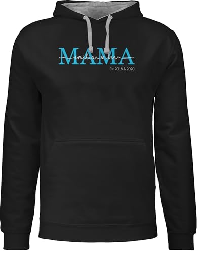Pullover Herren Frauen Hoodie Kontrast zweifarbig - Mama Kindernamen Geschenk Geburtstag - 5XL - Schwarz/Grau meliert - personalisierte Mum Mutti Mami Hoody mom mütter Kapuzenpullover Muttertag von Geschenk mit Namen personalisiert by Shirtracer
