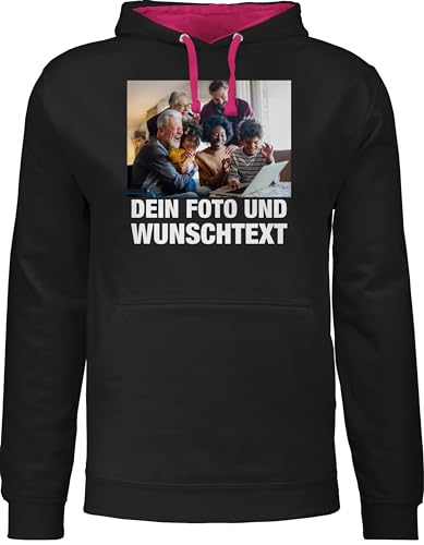 Pullover Herren Frauen Hoodie Kontrast zweifarbig - Geschenk mit Bild I eigenem Foto I Name I eigener Text I Wunschtext - XXL - Schwarz/Fuchsia - Bedrucken selbst drucken own Photo Pulli von Geschenk mit Namen personalisiert by Shirtracer