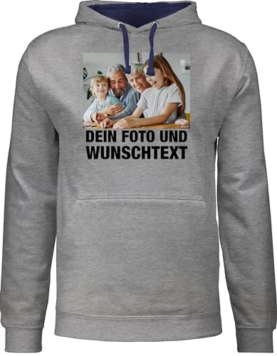 Pullover Herren Frauen Hoodie Kontrast zweifarbig - Mit Foto eigenem Bild Text Name Wunschtext - 4XL - Grau meliert/Navy Blau - muttertagsgeschenk selber Machen personalisierte Geschenke von Geschenk mit Namen personalisiert by Shirtracer