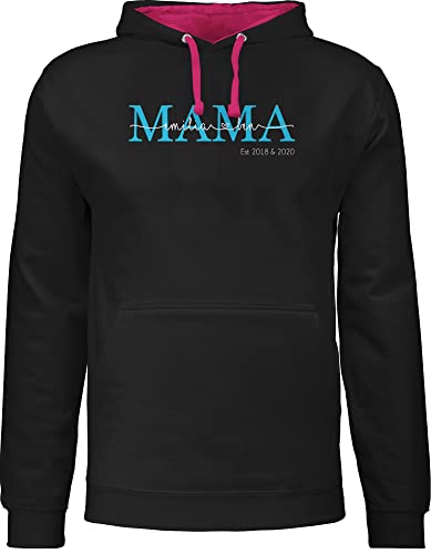 Pullover Herren Frauen Hoodie Kontrast zweifarbig - Muttertag - Mama Kindernamen Geschenk Geburtstag - L - Schwarz/Fuchsia - Geschenke für Seine Mutter personalisierte personalisiertes zum von Geschenk mit Namen personalisiert by Shirtracer