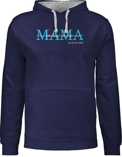 Pullover Herren Frauen Hoodie Kontrast zweifarbig - Mama Kindernamen Geschenk Geburtstag - M - Navy Blau/Grau meliert - für Mutter Mothers Day Gift Personalisieren Muttertag muttertaggeschenk von Geschenk mit Namen personalisiert by Shirtracer
