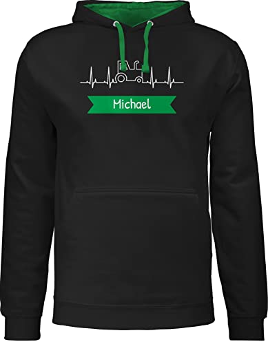 Pullover Herren Frauen Hoodie Kontrast zweifarbig - Traktor Banner mit Namen personalisiert - XS - Schwarz/Grün - trecker Traktoren und Name Traktor+Herren von Geschenk mit Namen personalisiert by Shirtracer