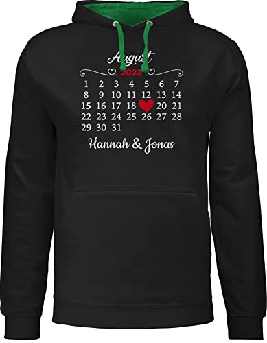 Pullover Herren Frauen Hoodie Kontrast zweifarbig - Valentinstag Partner Liebe Datum für Paare - L - Schwarz/Grün - Geschenke zum personalisiertes von Geschenk mit Namen personalisiert by Shirtracer