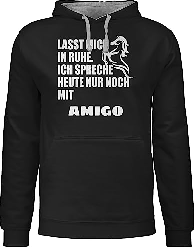 Pullover Herren Frauen Hoodie Kontrast zweifarbig - Pferd - Ich spreche Heute nur noch mit Meinem Pferde - L - Schwarz/Grau meliert - Geschenke für pferdefans personalisierte Reiter pferdemotiv von Geschenk mit Namen personalisiert by Shirtracer