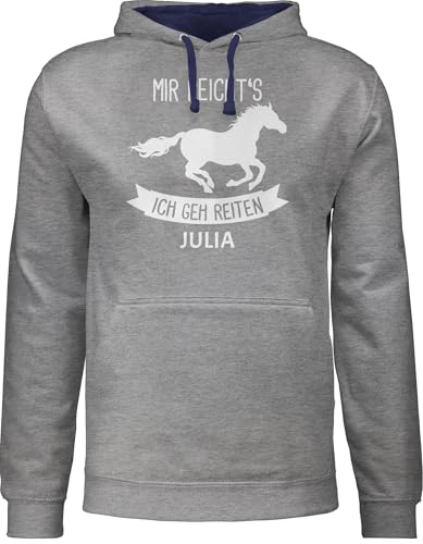 Pullover Herren Frauen Hoodie Kontrast zweifarbig - Pferd Pferde - Mir reichts ich GEH reiten - XS - Grau meliert/Navy Blau - pferden gehe Pulli pferdemotiv Wunschnamen Damen pferdeliebhaber von Geschenk mit Namen personalisiert by Shirtracer