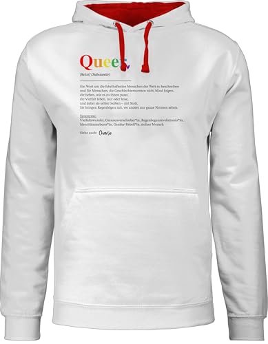 Pullover Herren Frauen Hoodie Kontrast zweifarbig - Queer Definition mit Name personalisiert I Regenbogen Pride Outfit CSD Accessoires Christopher Street Day Outfit LGBTQ Accessoires - XS - Grau von Geschenk mit Namen personalisiert by Shirtracer