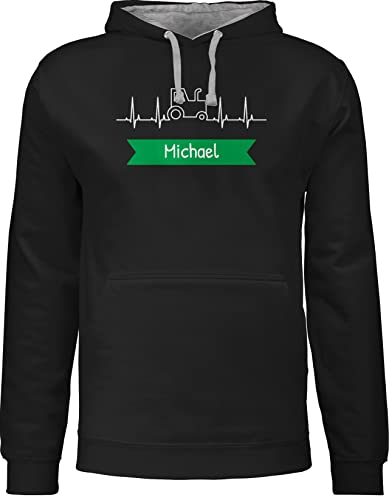 Pullover Herren Frauen Hoodie Kontrast zweifarbig - Traktor Banner mit Namen personalisiert - L - Schwarz/Grau meliert - Erwachsene Traktoren trecker und Name Traktor+Herren von Geschenk mit Namen personalisiert by Shirtracer