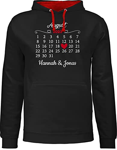 Pullover Herren Frauen Hoodie Kontrast zweifarbig - Valentinstag Partner Liebe Datum für Paare - XL - Schwarz/Rot - Paar-Pullover personalisierte von Geschenk mit Namen personalisiert by Shirtracer