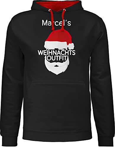 Pullover Herren Frauen Hoodie Kontrast zweifarbig - Weihnachten Geschenke Christmas - Weihnachtsoutfit mit Name - M - Schwarz/Rot - Weihnachts Damen weihnacht weihnachtliche weihnachtsmotiven von Geschenk mit Namen personalisiert by Shirtracer