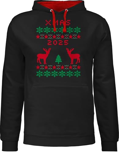 Pullover Herren Frauen Hoodie Kontrast zweifarbig - Weihnachten Geschenke Christmas - Xmas 2025 Pixel Bild - 4XL - Schwarz/Rot - Weihnachts Damen weihnacht 2022 weihnachtliche weihnachtsmotiven von Geschenk mit Namen personalisiert by Shirtracer