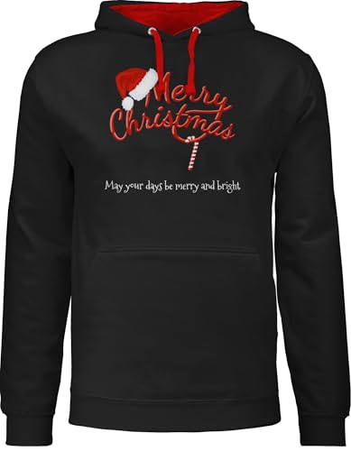 Pullover Herren Frauen Hoodie Kontrast zweifarbig - Weihnachten Geschenke - Merry Christmas Zuckerstange mit Text - XL - Schwarz/Rot - Weihnachts Damen weihnacht zuckerstangen Hoody weihnachtliche von Geschenk mit Namen personalisiert by Shirtracer