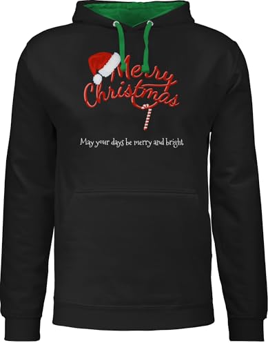 Pullover Herren Frauen Hoodie Kontrast zweifarbig - Weihnachten Geschenke - Merry Christmas Zuckerstange mit Text - XXL - Schwarz/Grün - Weihnachts Damen weihnacht zuckerstangen Hoody von Geschenk mit Namen personalisiert by Shirtracer