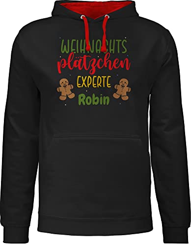 Pullover Herren Frauen Hoodie Kontrast zweifarbig - Weihnachten - Weihnachtsplätzchen Experte - L - Schwarz/Rot - weinachts Weinachten weihnachtliches Christmas Weihnachts personalisierte Xmas von Geschenk mit Namen personalisiert by Shirtracer