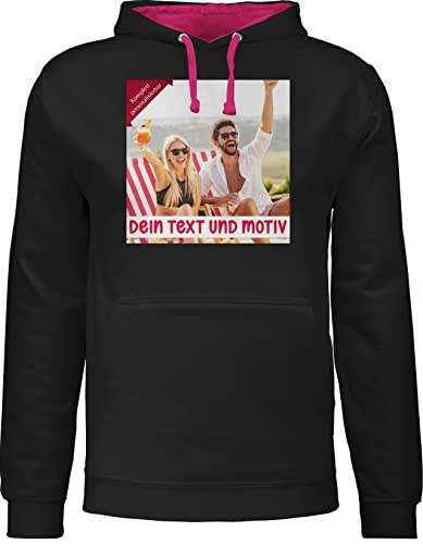 Pullover Herren Frauen Hoodie Kontrast zweifarbig - eigenem Bild - Eigenes Foto Geschenk I - M - Schwarz/Fuchsia - Bedrucken selbst drucken Photo Pulli kontrastfarbigen selber gestalten own Hoody von Geschenk mit Namen personalisiert by Shirtracer