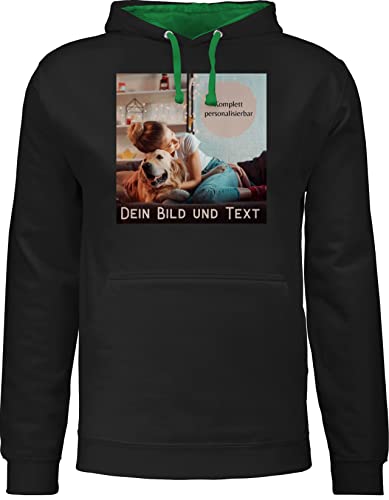 Pullover Herren Frauen Hoodie Kontrast zweifarbig - eigenem - Foto Bild Geschenk I Dein Bild und Text - M - Schwarz/Grün - selber gestalten Kapuze Bedrucken selbst drucken Photo Pulli Lassen von Geschenk mit Namen personalisiert by Shirtracer