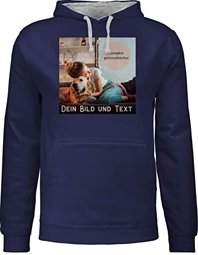 Pullover Herren Frauen Hoodie Kontrast zweifarbig - eigenem - Foto Bild Geschenk - XXL - Navy Blau/Grau meliert - gestalten und Text selber für eigenes 14 Februar Namen. selbst Design von Geschenk mit Namen personalisiert by Shirtracer