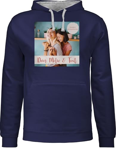 Pullover Herren Frauen Hoodie Kontrast zweifarbig - eigenem - Eigenes Foto I Eigenes Bild - XXL - Navy Blau/Grau meliert - selbst gestalten Bedrucken personalisiertes Photo Hoody Bilder von Geschenk mit Namen personalisiert by Shirtracer