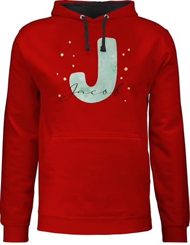 Pullover Herren Frauen Hoodie Kontrast zweifarbig - für - Anfangsbuchstabe Personalisierbar mit Namen | Geschenk mit Initialen | Initialbuchstabe und Name individuell kombinierbar - M - Rot/Schwarz von Geschenk mit Namen personalisiert by Shirtracer