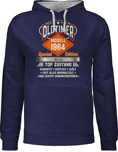 Pullover Herren Frauen Hoodie Kontrast zweifarbig - 60. Geburtstag - Oldtimer Special Vintage 1964 mit Name - L - Navy Blau/Grau meliert - zum 60.Geburtstag 1963 60 Jahre sprüche von Geschenk mit Namen personalisiert by Shirtracer