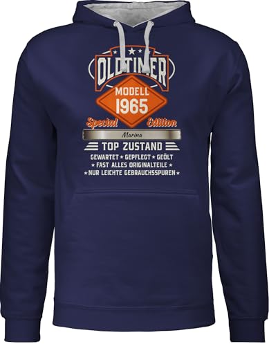 Pullover Herren Frauen Hoodie Kontrast zweifarbig - 60. Geburtstag - Oldtimer Special Vintage 1965 mit Name - L - Navy Blau/Grau meliert - 60 60.Geburtstag 1964 hoddys sechzigern 1962 Hoodies von Geschenk mit Namen personalisiert by Shirtracer