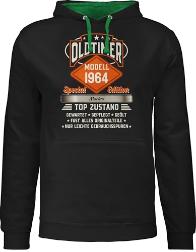 Pullover Herren Frauen Hoodie Kontrast zweifarbig - 60. Geburtstag - Oldtimer Special Vintage 1964 mit Name - L - Schwarz/Grün - 60 1963 zum 60.Geburtstag personalisiertes personalisierte Geschenke von Geschenk mit Namen personalisiert by Shirtracer