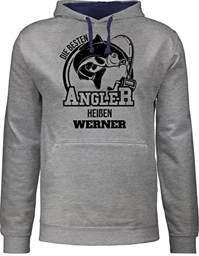 Pullover Herren Frauen Hoodie Kontrast zweifarbig - Angeln - Angler Geschenk - 4XL - Grau meliert/Navy Blau - Angel Sachen Name Fisch angelzubehör Geschenke Geschenk+für+Angler für männer von Geschenk mit Namen personalisiert by Shirtracer