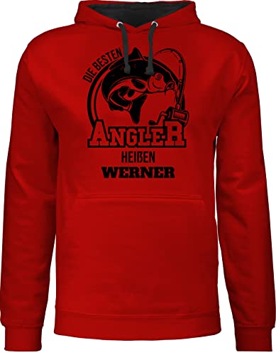 Pullover Herren Frauen Hoodie Kontrast zweifarbig - Angeln - Angler Geschenk - M - Rot/Schwarz - Angel Geschenke Name angelzubehör Fisch für männer fischen Geschenk+für+Angler personalisierte von Geschenk mit Namen personalisiert by Shirtracer