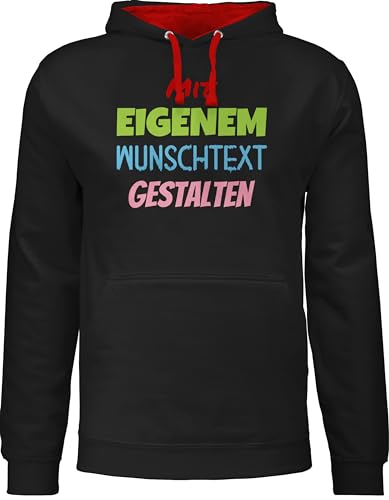 Pullover Herren Frauen Hoodie Kontrast zweifarbig - Aufdruck selbst gestalten - Wunschtext - L - Schwarz/Rot - text drauf peronaliertes anpassen schrift druck name: wunsch selber bedrucken von Geschenk mit Namen personalisiert by Shirtracer