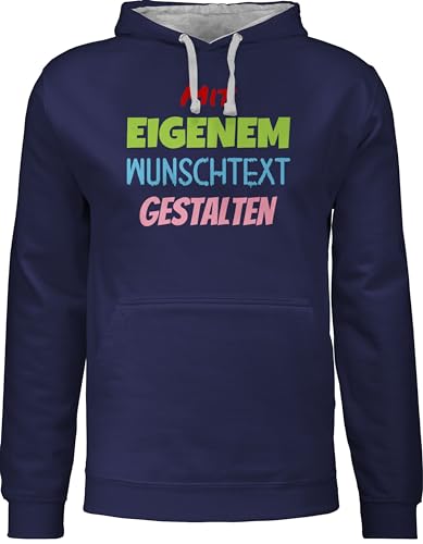 Pullover Herren Frauen Hoodie Kontrast zweifarbig - Aufdruck selbst gestalten - Wunschtext - 4XL - Navy Blau/Grau meliert - Druck eigenem Text personalisierte Customized eigener Aufschrift Geschenke von Geschenk mit Namen personalisiert by Shirtracer