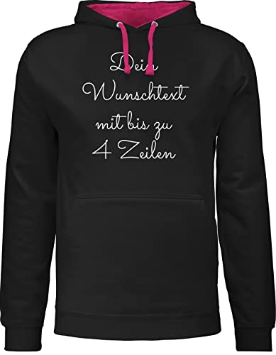 Pullover Herren Frauen Hoodie Kontrast zweifarbig - Aufdruck selbst gestalten - Wunschtext - L - Schwarz/Fuchsia - text frei wählbar eigenem bedruckt bedrucken persönlichem schrift wunsch von Geschenk mit Namen personalisiert by Shirtracer