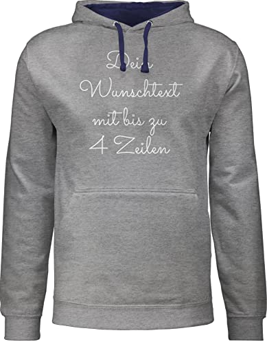 Pullover Herren Frauen Hoodie Kontrast zweifarbig - Aufdruck selbst gestalten - Wunschtext - XL - Grau meliert/Navy Blau - individueller text selber pulli geschenke für junges paar baumwolle von Geschenk mit Namen personalisiert by Shirtracer