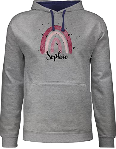 Pullover Herren Frauen Hoodie Kontrast zweifarbig - Boho - Regenbogen Rainbow - 3XL - Grau meliert/Navy Blau - Bedrucken Lassen Name chic Stil Damen personalisiertes Kindergarten selbst von Geschenk mit Namen personalisiert by Shirtracer