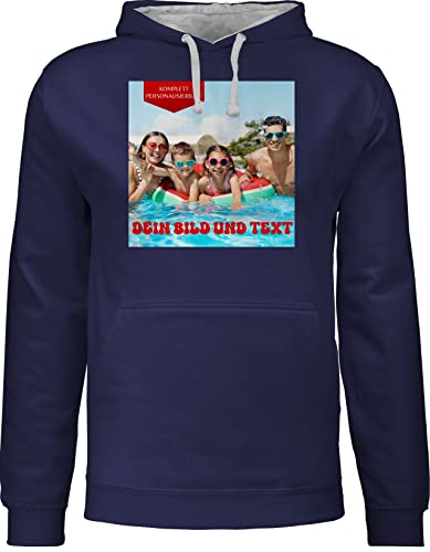 Pullover Herren Frauen Hoodie Kontrast zweifarbig - Bild - Eigenem Foto - 5XL - Navy Blau/Grau meliert - dein text bilder selbst aussuchen designen beschriftung schrift wunschname wunschdruck von Geschenk mit Namen personalisiert by Shirtracer